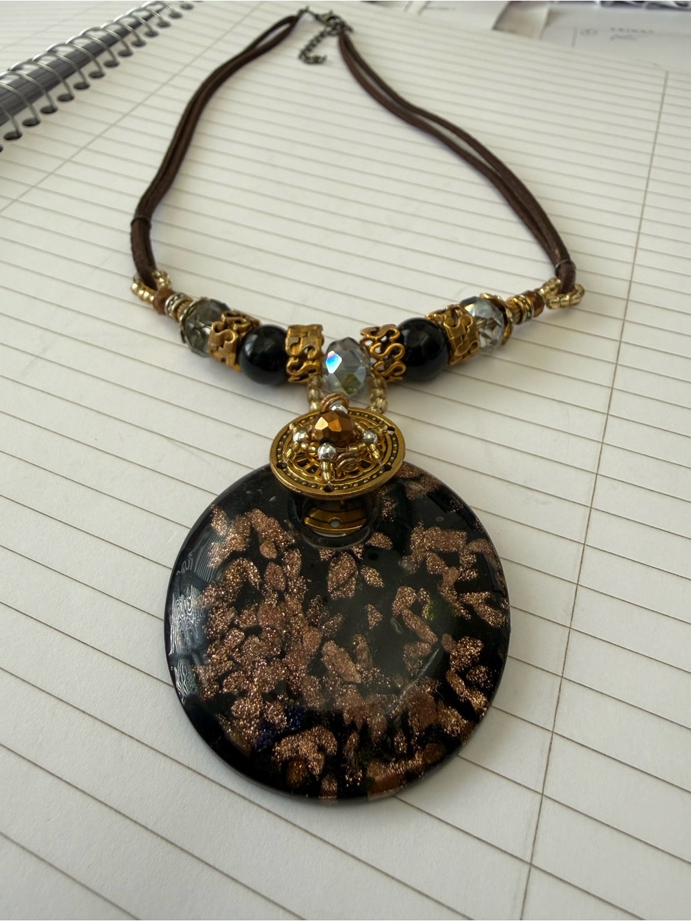 Gold and Black Glass  Statement Pendant Necklace - Women Jewelry